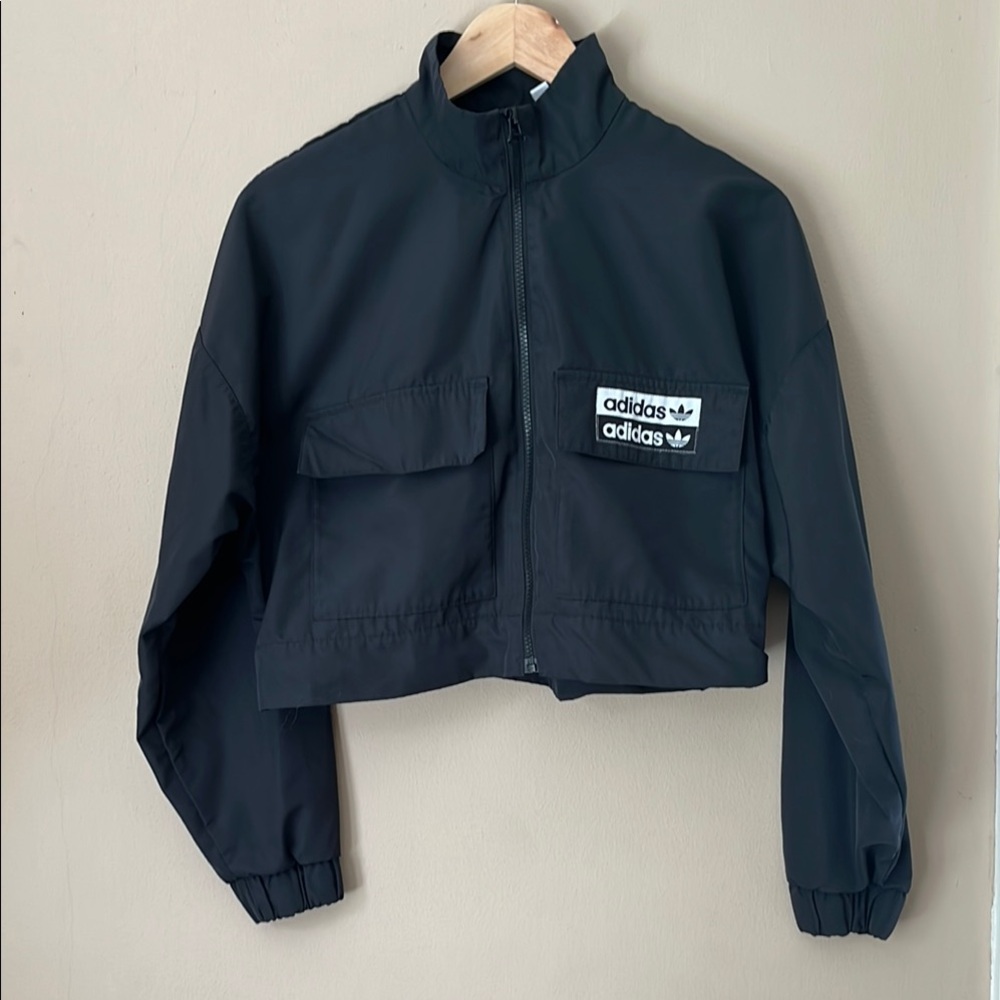Adidas Women's Black Cropped Jacket Medium